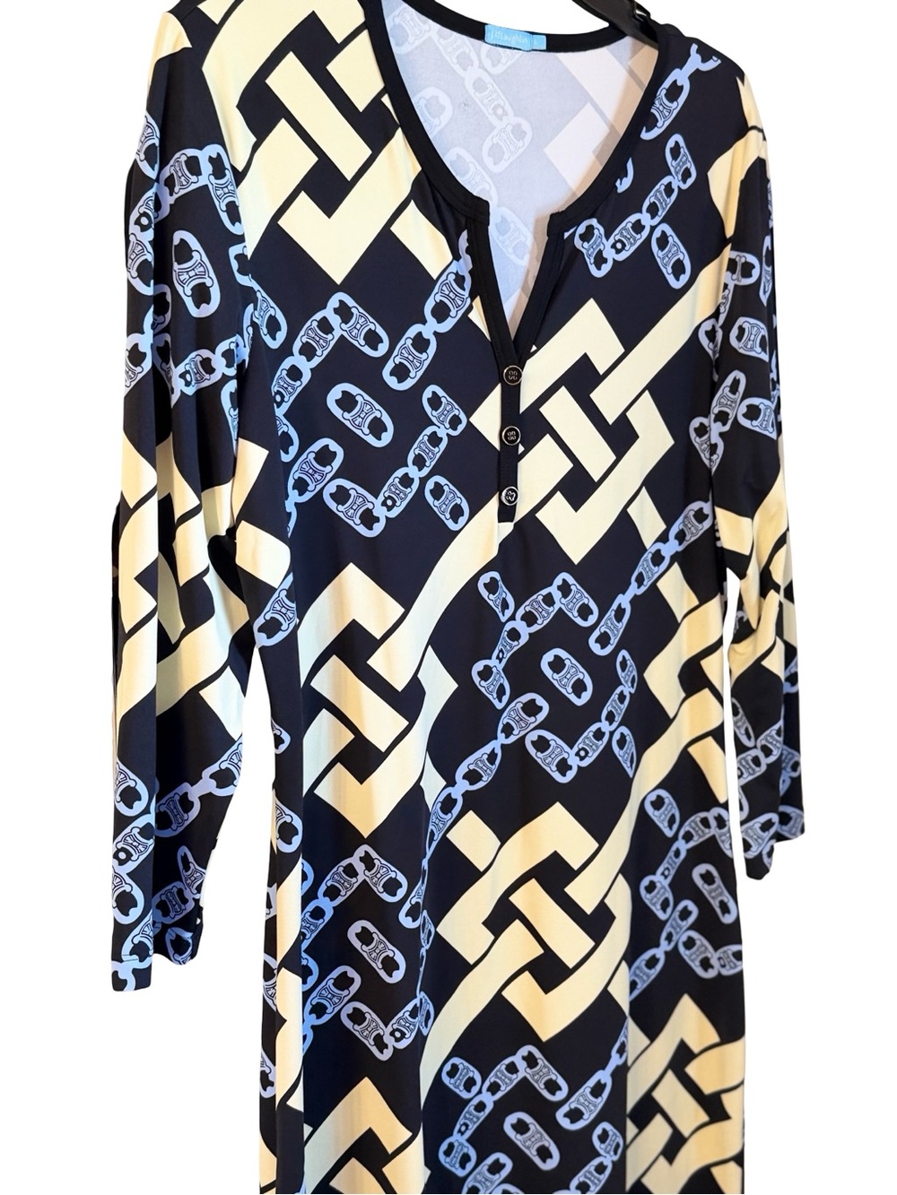J McGlaughlin Navy & Cream Geometric Chain Print Tunic Dress - Picture 2 of 10